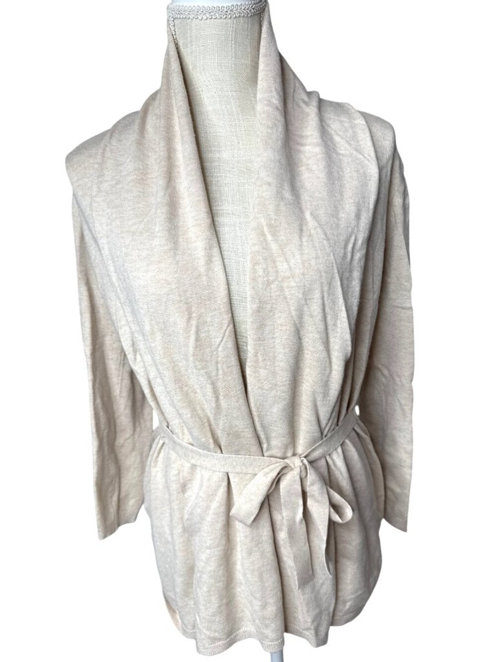 Zara Knit Womens Beige Open Front Cardigan Sweater With Belt Size S